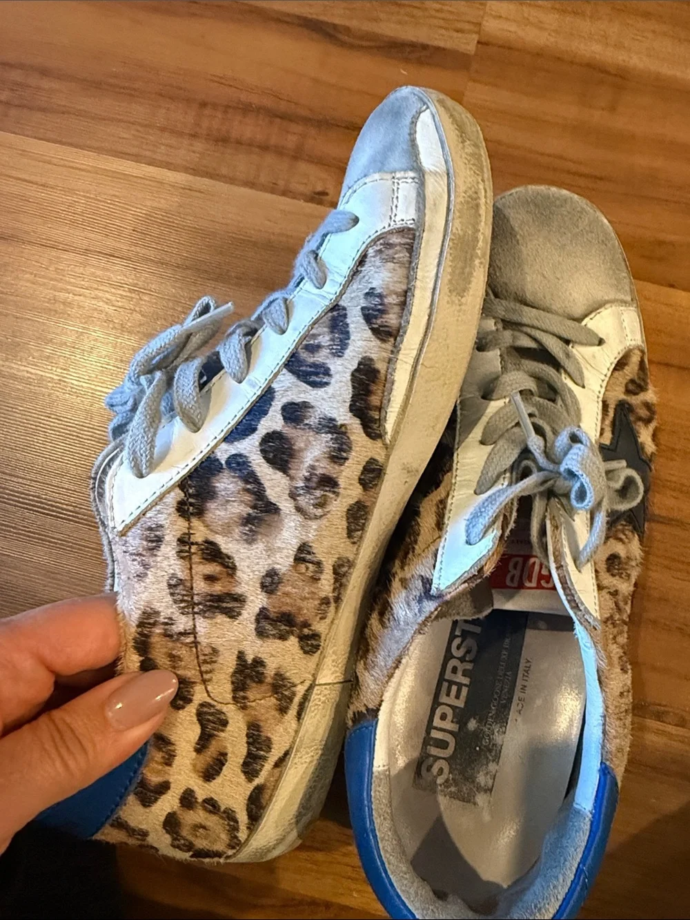Golden Goose Leopard Sneakers with Blue Heel - GGDB Tag Visible - size 9